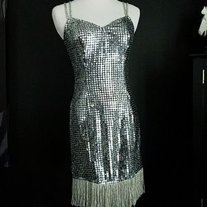 Silver sequin dress Fringe hem